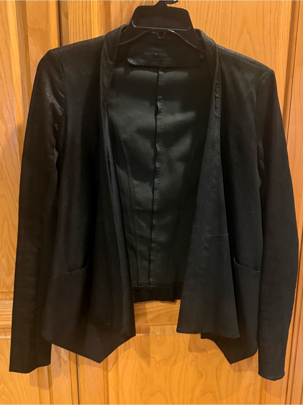 Donna Karan Black Label Lambskin Leather Jacket Black Open Front Size 4